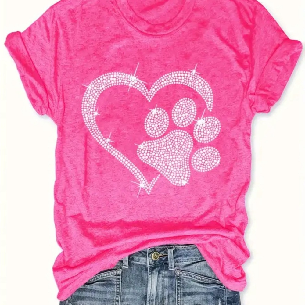 NEW Pink Heart Paw Print Women's Short Sleeve Tee